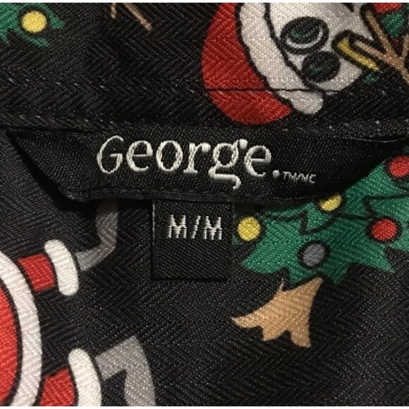 George Mens M Christmas Novelty Button Up Long Sleeve Shirt Santa  Snowman Print - Picture 3 of 15